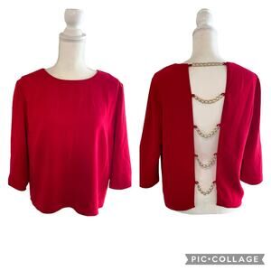 Amanda Uprichard Scarlet Red Gold Chain Detail Open Back Dina Blouse Size Medium
